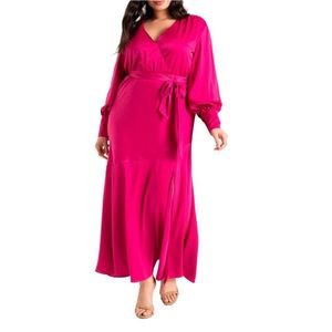Eloquii Satin Maxi Dress (Magenta)